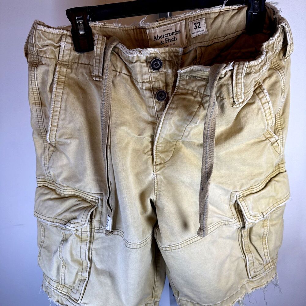 Vtg Abercrombie & Fitch Khaki Cargo Shorts Mens 32 Heavy Military Y2K Button Fly - Picture 4 of 7
